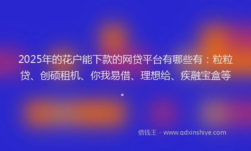 2025年的花户能下款的网贷平台有哪些有：粒粒贷、创硕租机、你我易借、理想给、疾融宝盒等。