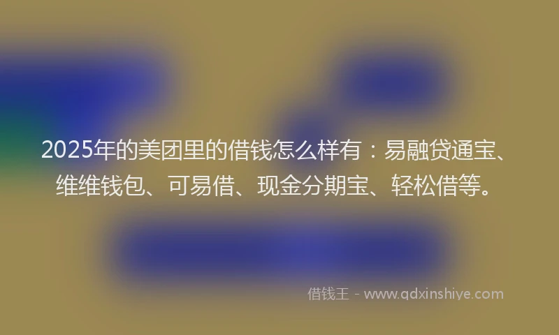 2025年的美团里的借钱怎么样有：易融贷通宝、维维钱包、可易借、现金分期宝、轻松借等。
