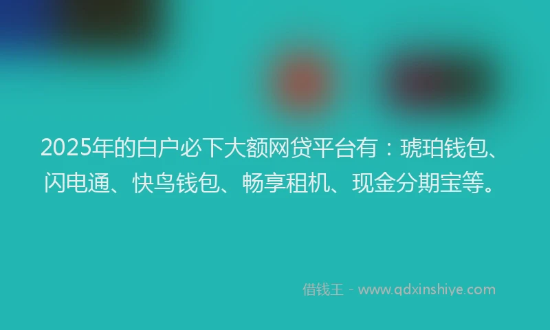 2025年的白户必下大额网贷平台有：琥珀钱包、闪电通、快鸟钱包、畅享租机、现金分期宝等。