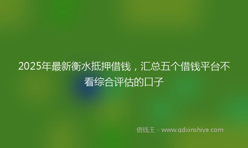 2025年最新衡水抵押借钱，汇总五个借钱平台不看综合评估的口子