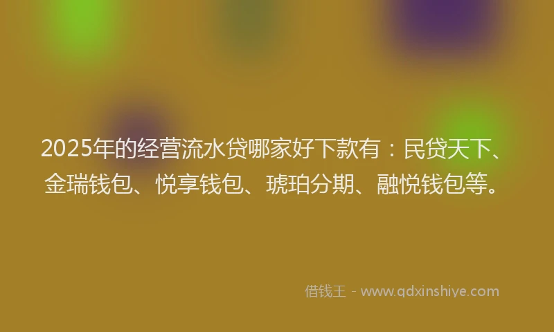 2025年的经营流水贷哪家好下款有：民贷天下、金瑞钱包、悦享钱包、琥珀分期、融悦钱包等。
