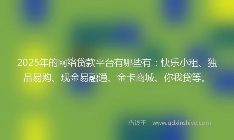 2025年的网络贷款平台有哪些有：快乐小租、独品易购、现金易融通、金卡商城、你我贷等。