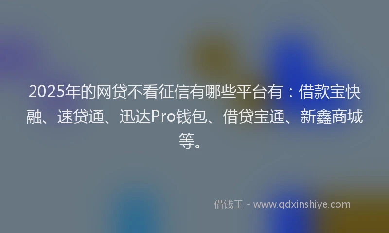 2025年的网贷不看征信有哪些平台有：借款宝快融、速贷通、迅达Pro钱包、借贷宝通、新鑫商城等。