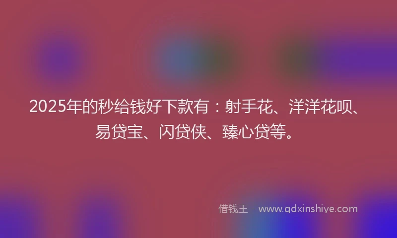 2025年的秒给钱好下款有：射手花、洋洋花呗、易贷宝、闪贷侠、臻心贷等。