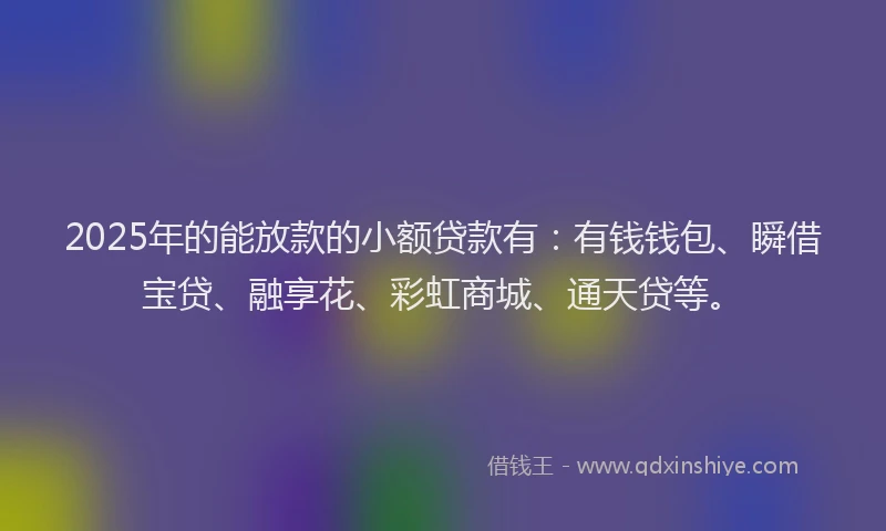 2025年的能放款的小额贷款有：有钱钱包、瞬借宝贷、融享花、彩虹商城、通天贷等。