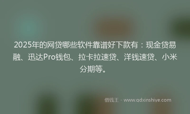 2025年的网贷哪些软件靠谱好下款有：现金贷易融、迅达Pro钱包、拉卡拉速贷、洋钱速贷、小米分期等。