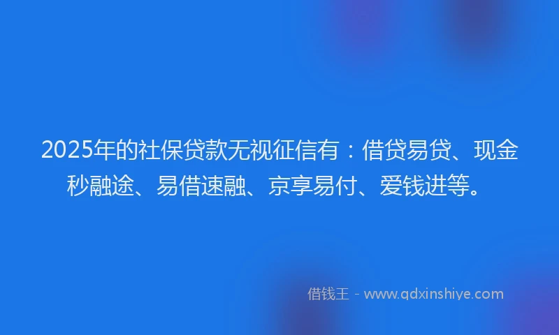 2025年的社保贷款无视征信有：借贷易贷、现金秒融途、易借速融、京享易付、爱钱进等。
