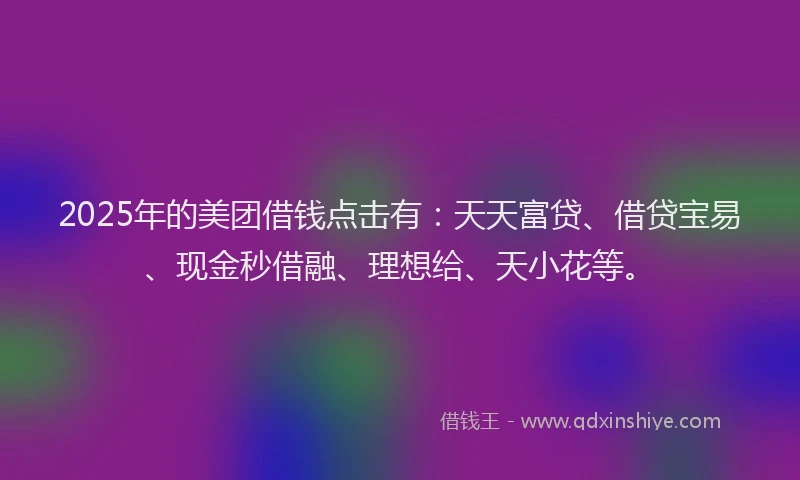 2025年的美团借钱点击有：天天富贷、借贷宝易、现金秒借融、理想给、天小花等。
