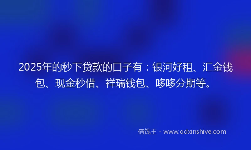 2025年的秒下贷款的口子有：银河好租、汇金钱包、现金秒借、祥瑞钱包、哆哆分期等。