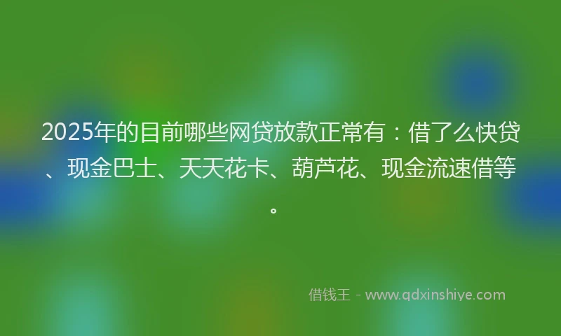 2025年的目前哪些网贷放款正常有：借了么快贷、现金巴士、天天花卡、葫芦花、现金流速借等。