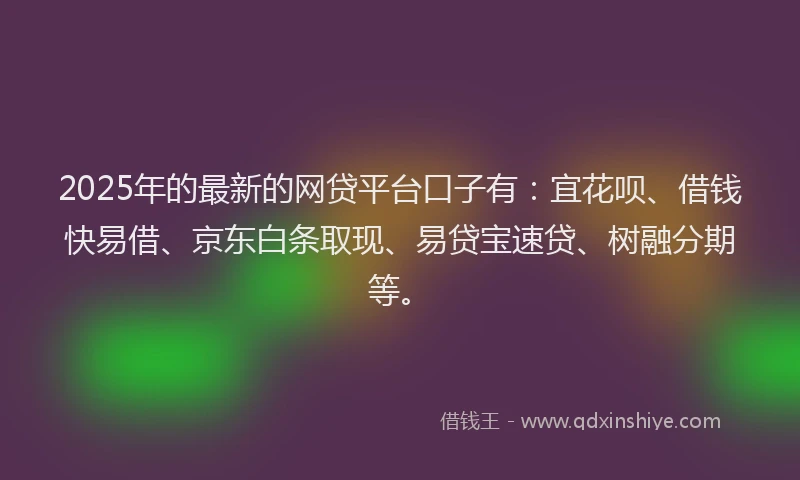 2025年的最新的网贷平台口子有：宜花呗、借钱快易借、京东白条取现、易贷宝速贷、树融分期等。