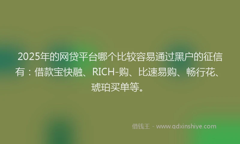 2025年的网贷平台哪个比较容易通过黑户的征信有：借款宝快融、RICH-购、比速易购、畅行花、琥珀买单等。