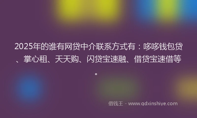 2025年的谁有网贷中介联系方式有：哆哆钱包贷、掌心租、天天购、闪贷宝速融、借贷宝速借等。