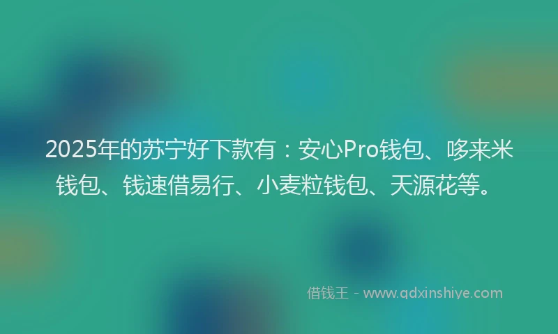 2025年的苏宁好下款有：安心Pro钱包、哆来米钱包、钱速借易行、小麦粒钱包、天源花等。