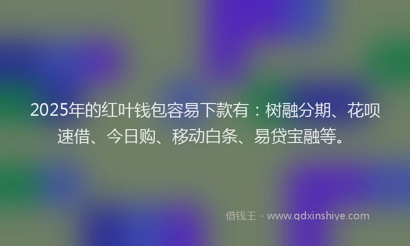 2025年的红叶钱包容易下款有：树融分期、花呗速借、今日购、移动白条、易贷宝融等。