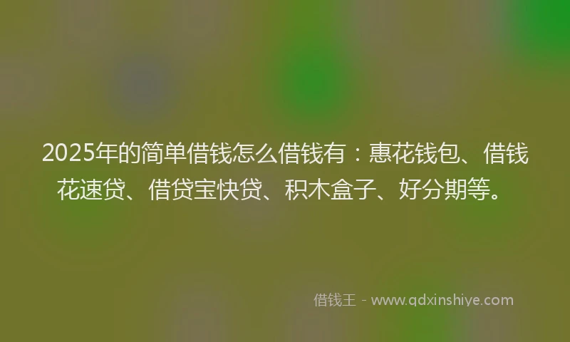 2025年的简单借钱怎么借钱有：惠花钱包、借钱花速贷、借贷宝快贷、积木盒子、好分期等。