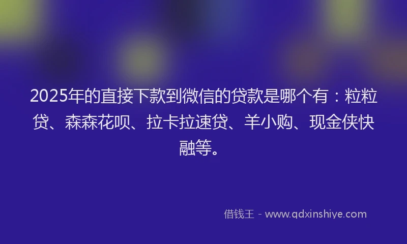 2025年的直接下款到微信的贷款是哪个有：粒粒贷、森森花呗、拉卡拉速贷、羊小购、现金侠快融等。
