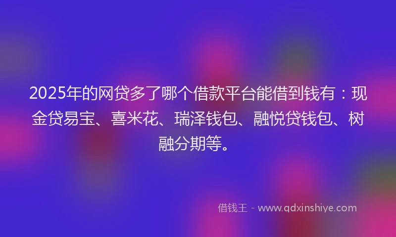 2025年的网贷多了哪个借款平台能借到钱有：现金贷易宝、喜米花、瑞泽钱包、融悦贷钱包、树融分期等。