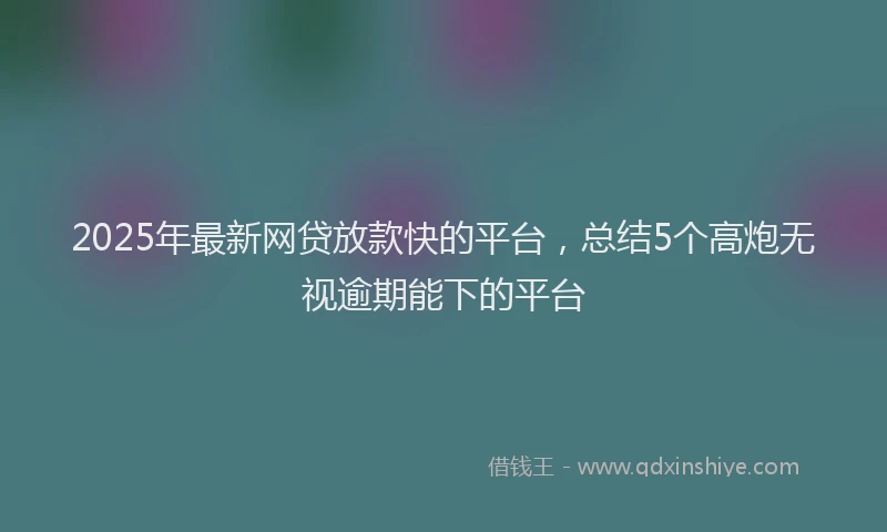 2025年最新网贷放款快的平台，总结5个高炮无视逾期能下的平台