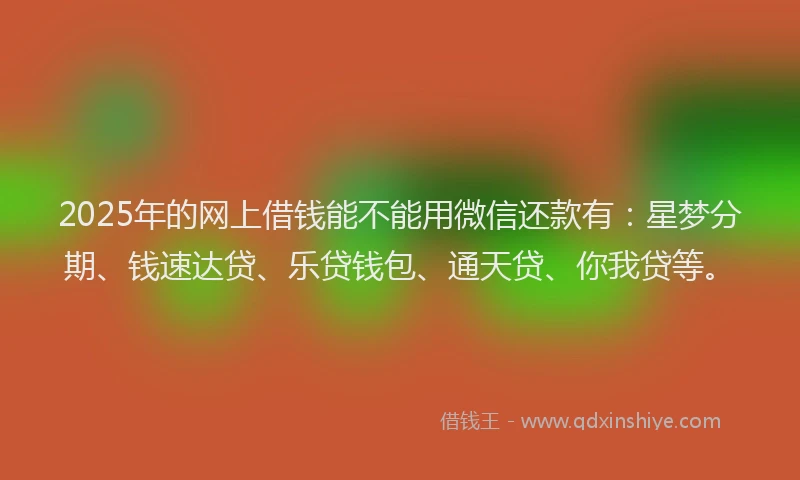 2025年的网上借钱能不能用微信还款有：星梦分期、钱速达贷、乐贷钱包、通天贷、你我贷等。