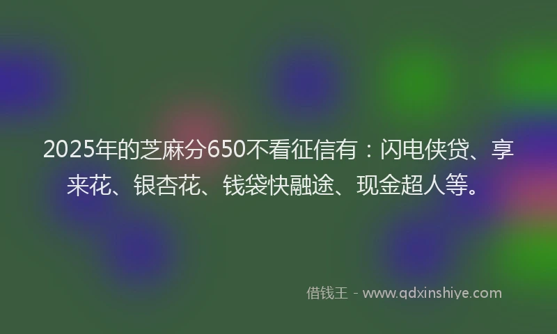 2025年的芝麻分650不看征信有：闪电侠贷、享来花、银杏花、钱袋快融途、现金超人等。