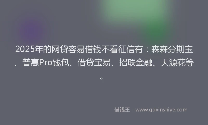 2025年的网贷容易借钱不看征信有：森森分期宝、普惠Pro钱包、借贷宝易、招联金融、天源花等。