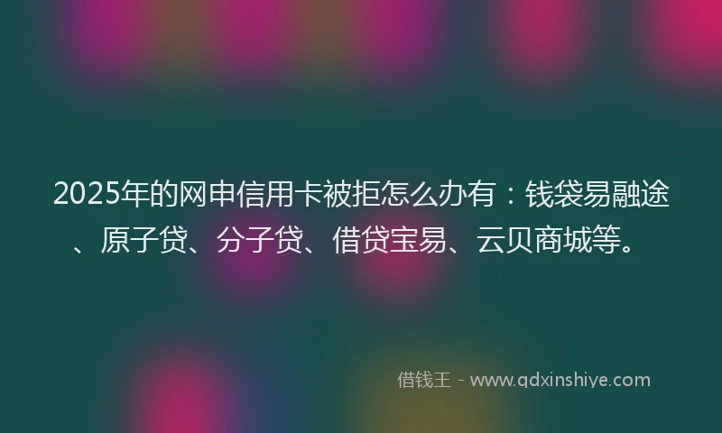 2025年的网申信用卡被拒怎么办有：钱袋易融途、原子贷、分子贷、借贷宝易、云贝商城等。