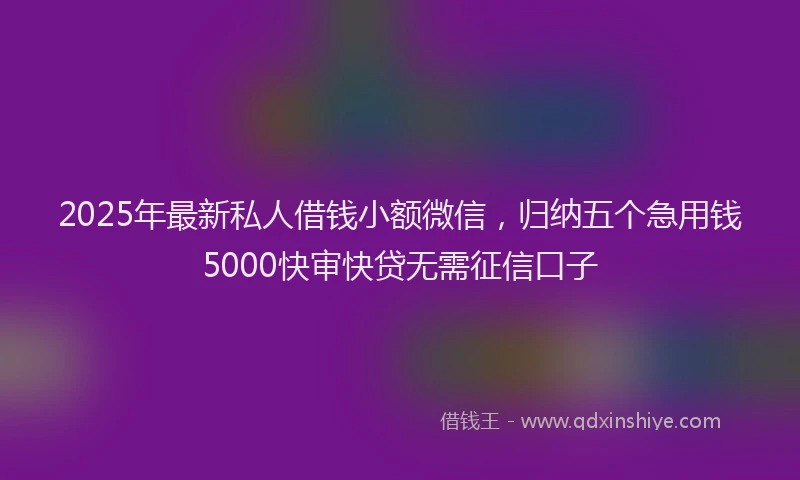 2025年最新私人借钱小额微信，归纳五个急用钱5000快审快贷无需征信口子