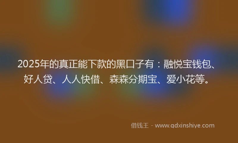 2025年的真正能下款的黑口子有：融悦宝钱包、好人贷、人人快借、森森分期宝、爱小花等。