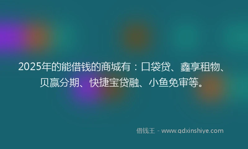 2025年的能借钱的商城有：口袋贷、鑫享租物、贝赢分期、快捷宝贷融、小鱼免审等。