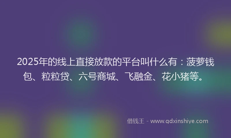 2025年的线上直接放款的平台叫什么有：菠萝钱包、粒粒贷、六号商城、飞融金、花小猪等。