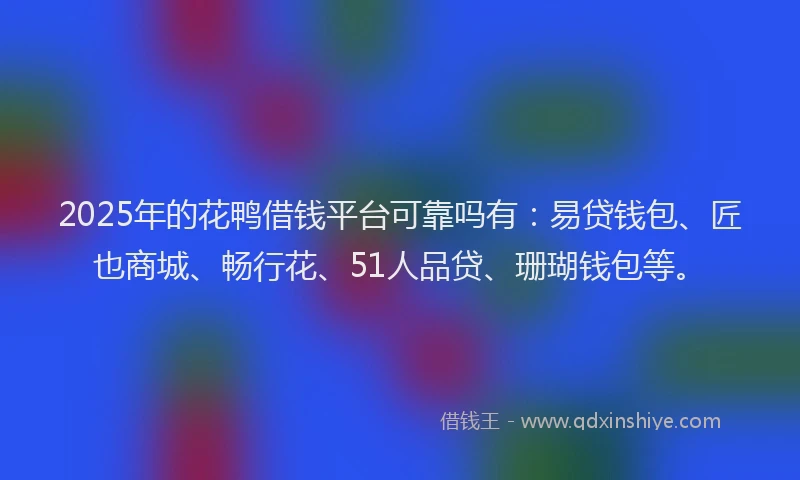 2025年的花鸭借钱平台可靠吗有：易贷钱包、匠也商城、畅行花、51人品贷、珊瑚钱包等。