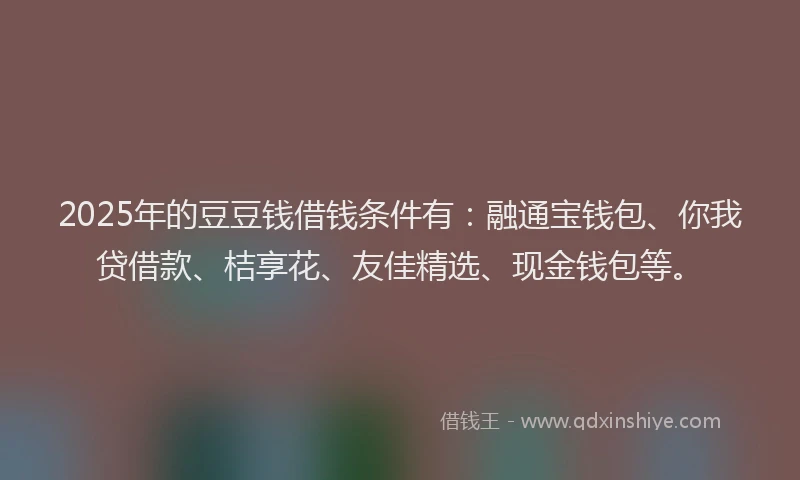 2025年的豆豆钱借钱条件有：融通宝钱包、你我贷借款、桔享花、友佳精选、现金钱包等。