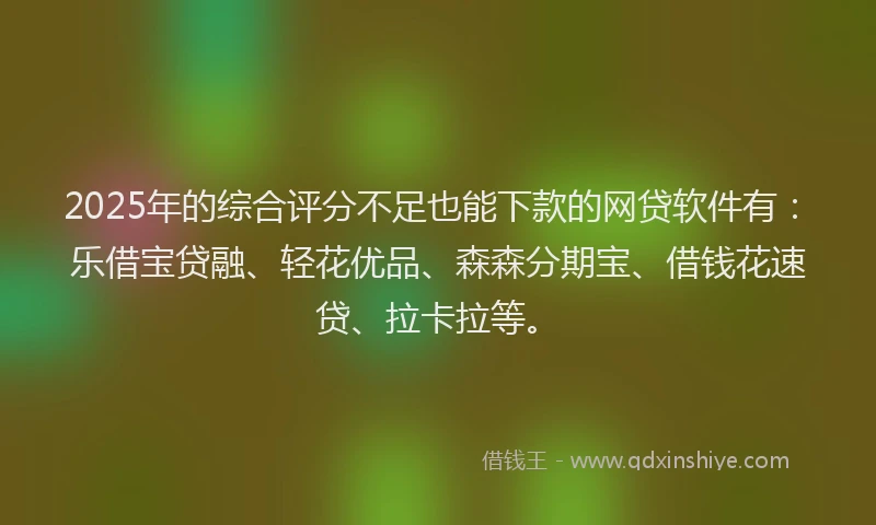 2025年的综合评分不足也能下款的网贷软件有：乐借宝贷融、轻花优品、森森分期宝、借钱花速贷、拉卡拉等。
