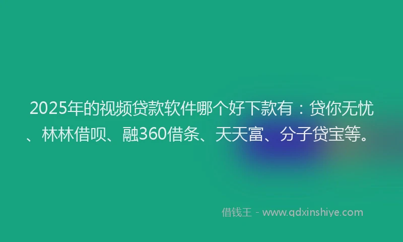 2025年的视频贷款软件哪个好下款有：贷你无忧、林林借呗、融360借条、天天富、分子贷宝等。