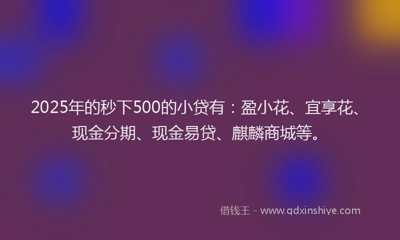 2025年的秒下500的小贷有：盈小花、宜享花、现金分期、现金易贷、麒麟商城等。