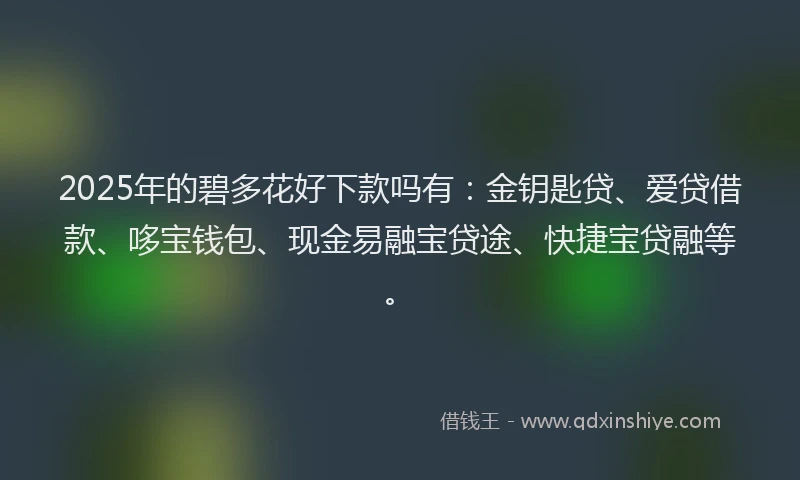 2025年的碧多花好下款吗有：金钥匙贷、爱贷借款、哆宝钱包、现金易融宝贷途、快捷宝贷融等。