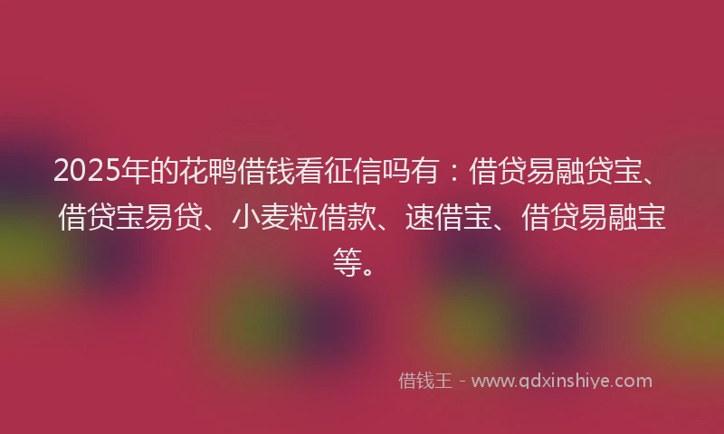 2025年的花鸭借钱看征信吗有：借贷易融贷宝、借贷宝易贷、小麦粒借款、速借宝、借贷易融宝等。
