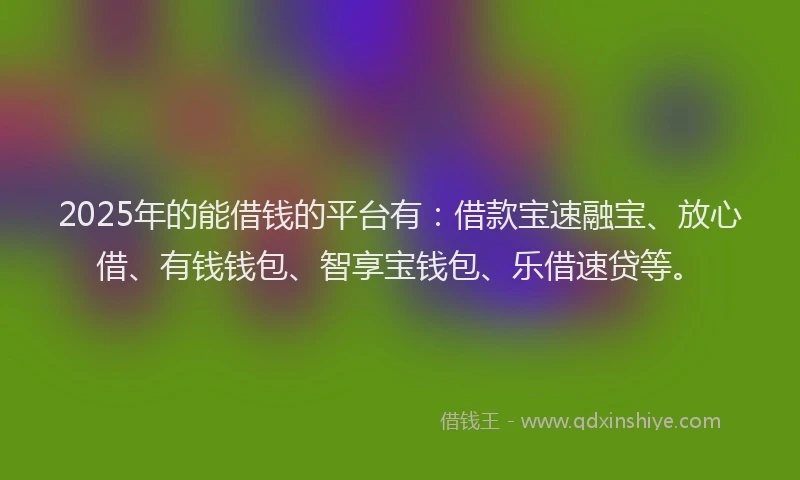 2025年的能借钱的平台有：借款宝速融宝、放心借、有钱钱包、智享宝钱包、乐借速贷等。