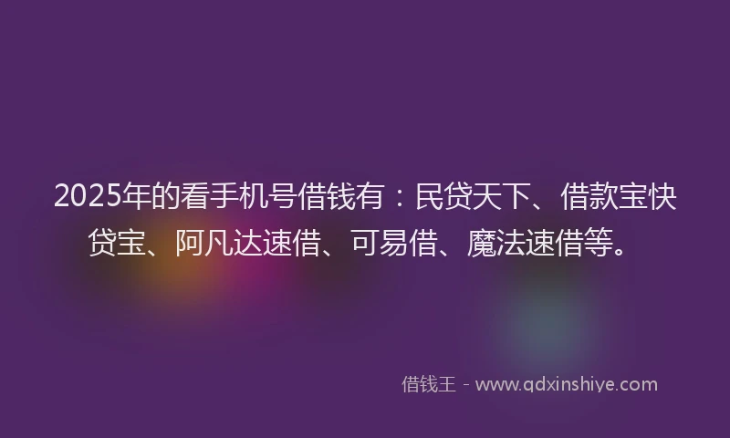2025年的看手机号借钱有：民贷天下、借款宝快贷宝、阿凡达速借、可易借、魔法速借等。