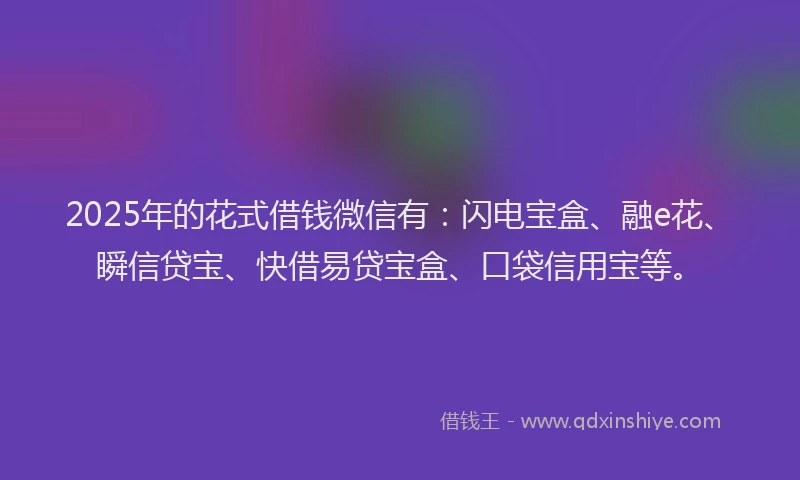 2025年的花式借钱微信有：闪电宝盒、融e花、瞬信贷宝、快借易贷宝盒、口袋信用宝等。