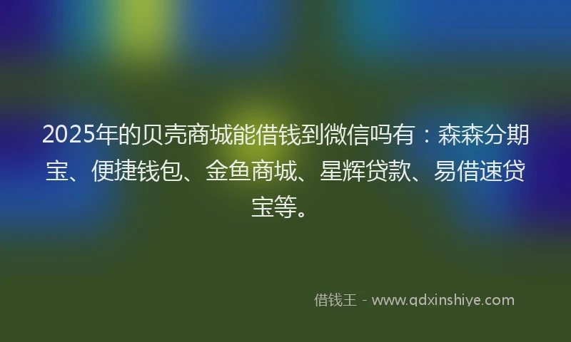 2025年的贝壳商城能借钱到微信吗有：森森分期宝、便捷钱包、金鱼商城、星辉贷款、易借速贷宝等。