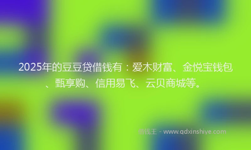 2025年的豆豆贷借钱有：爱木财富、金悦宝钱包、甄享购、信用易飞、云贝商城等。