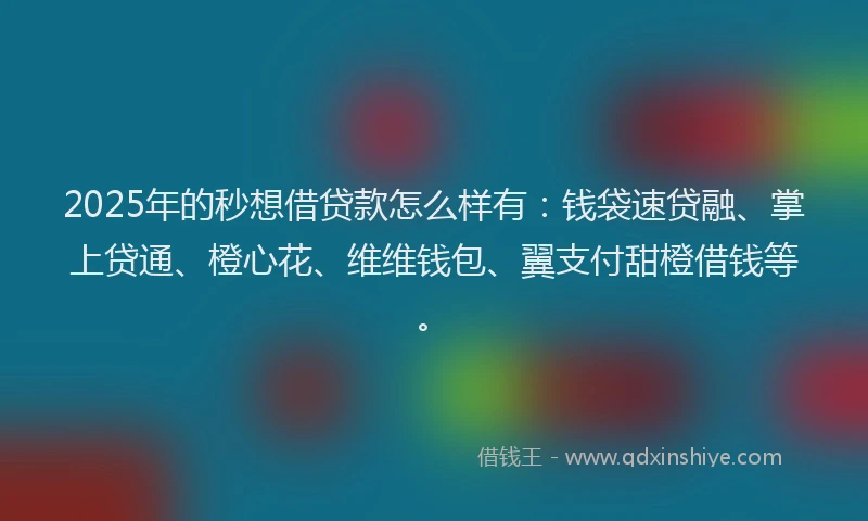 2025年的秒想借贷款怎么样有：钱袋速贷融、掌上贷通、橙心花、维维钱包、翼支付甜橙借钱等。