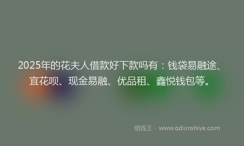 2025年的花夫人借款好下款吗有：钱袋易融途、宜花呗、现金易融、优品租、鑫悦钱包等。