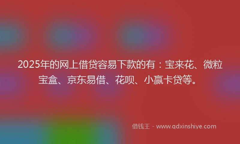 2025年的网上借贷容易下款的有：宝来花、微粒宝盒、京东易借、花呗、小赢卡贷等。
