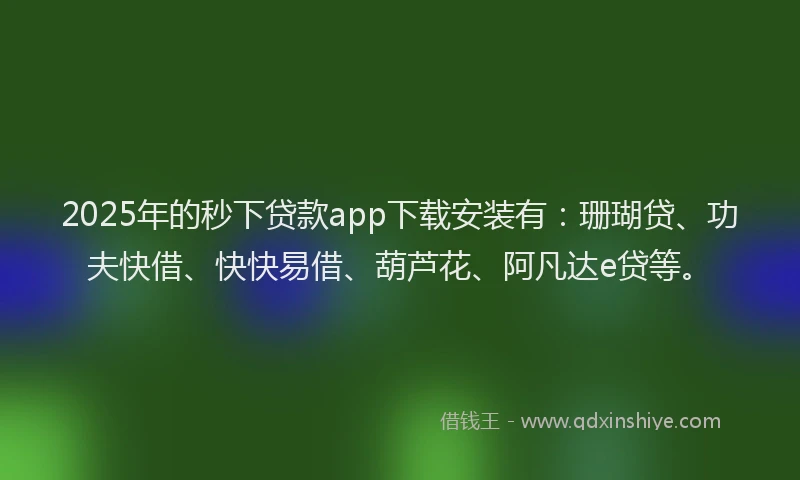 2025年的秒下贷款app下载安装有：珊瑚贷、功夫快借、快快易借、葫芦花、阿凡达e贷等。
