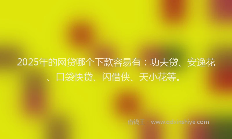 2025年的网贷哪个下款容易有：功夫贷、安逸花、口袋快贷、闪借侠、天小花等。