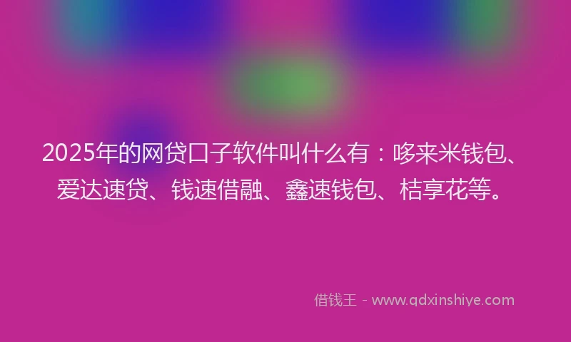 2025年的网贷口子软件叫什么有：哆来米钱包、爱达速贷、钱速借融、鑫速钱包、桔享花等。