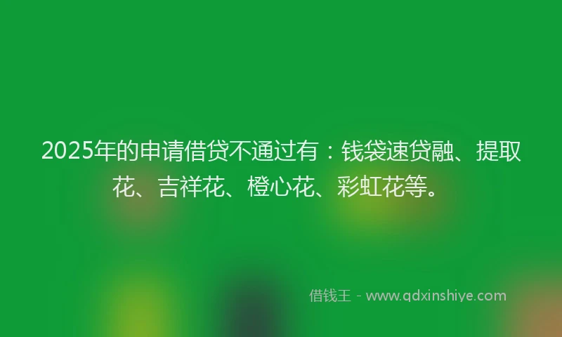 2025年的申请借贷不通过有：钱袋速贷融、提取花、吉祥花、橙心花、彩虹花等。